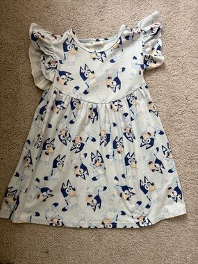 Girls Bluey Print Ruffle Sleeve Dress